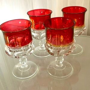 Vintage Ruby Red Kings Crown Juice Glasses